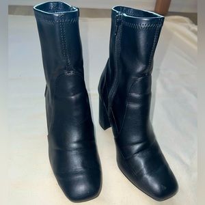 8.5 A New Day Black Faux Leather Block Heel Square Toe Booties